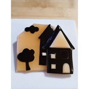 Vintage Acrylic Lucinda House Pin in Black and Golden Yellow